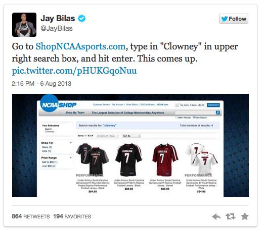 Jay Bilas Tweets ShopNCAASports.com Search Results, Embarrasses NCAA 2013-08-09 12-54-19
