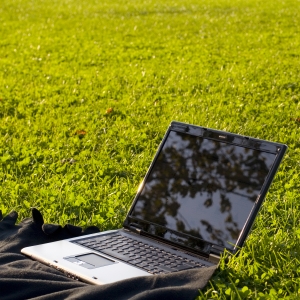 laptop on grass
