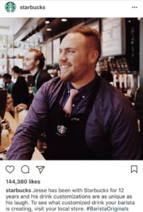 screenshot of starbucks instagram post featuring an employee